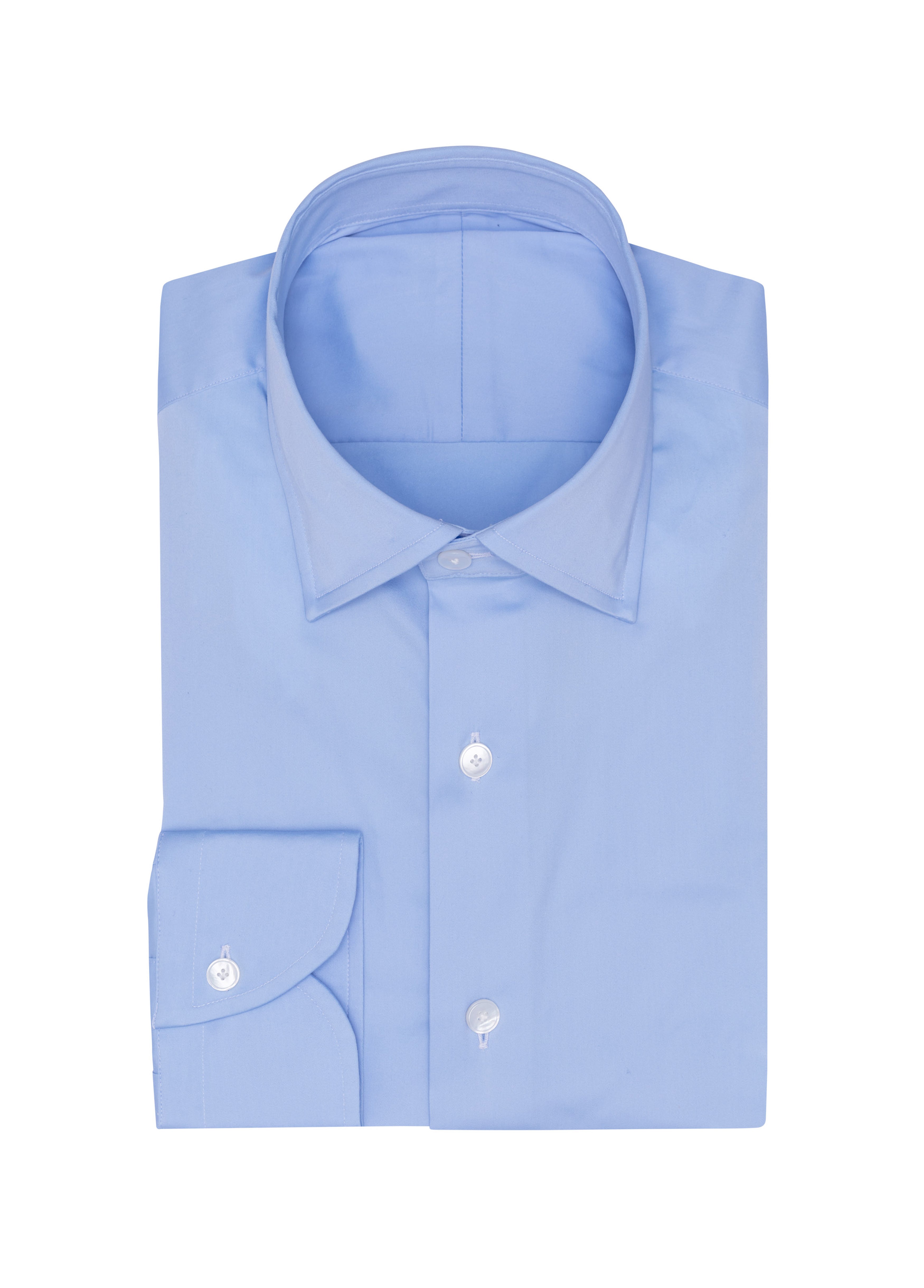 Sky Blue Stretch Cotton Blend Sateen Shirt