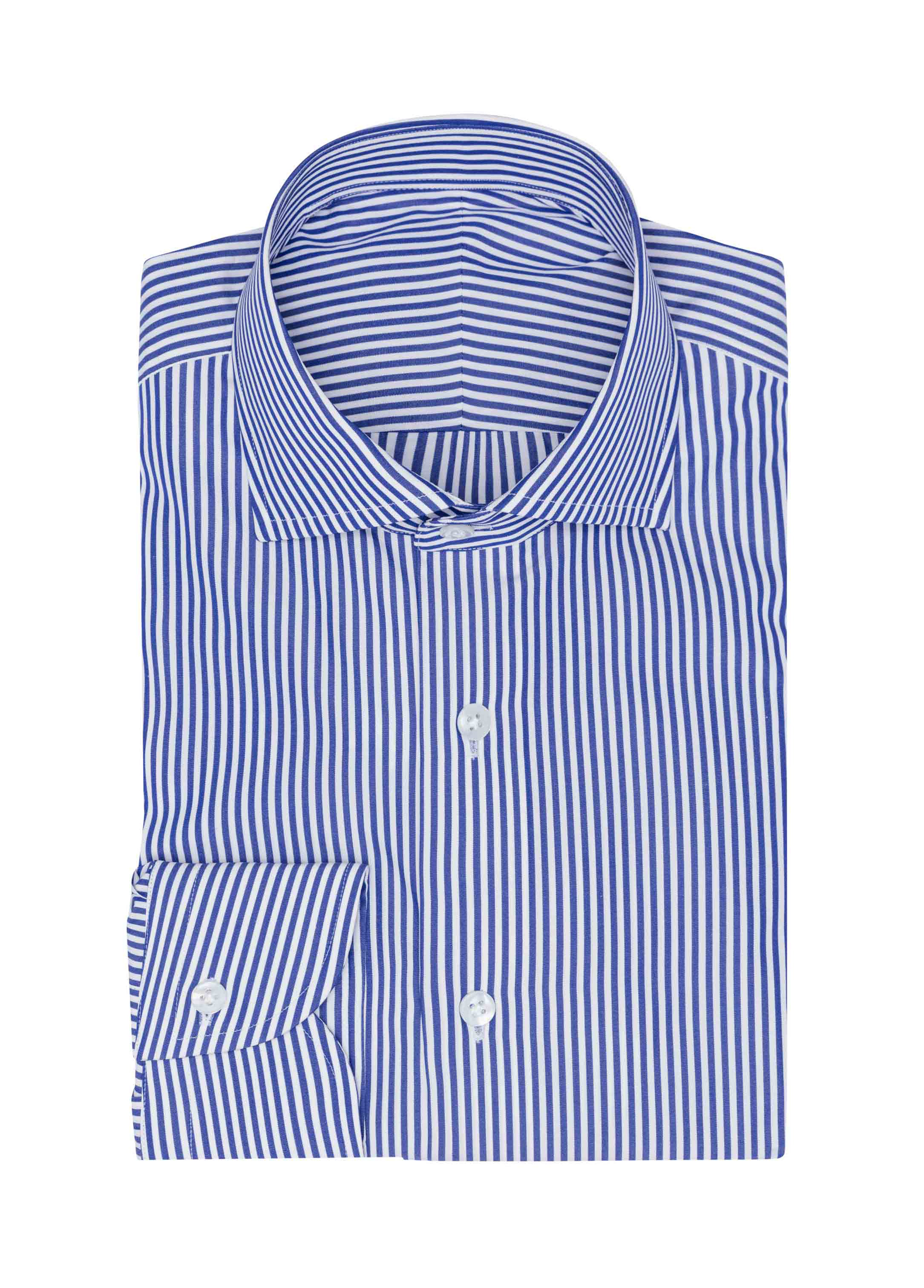 White Cotton Poplin W/ Dark Blue Bengal Stripe Shirt