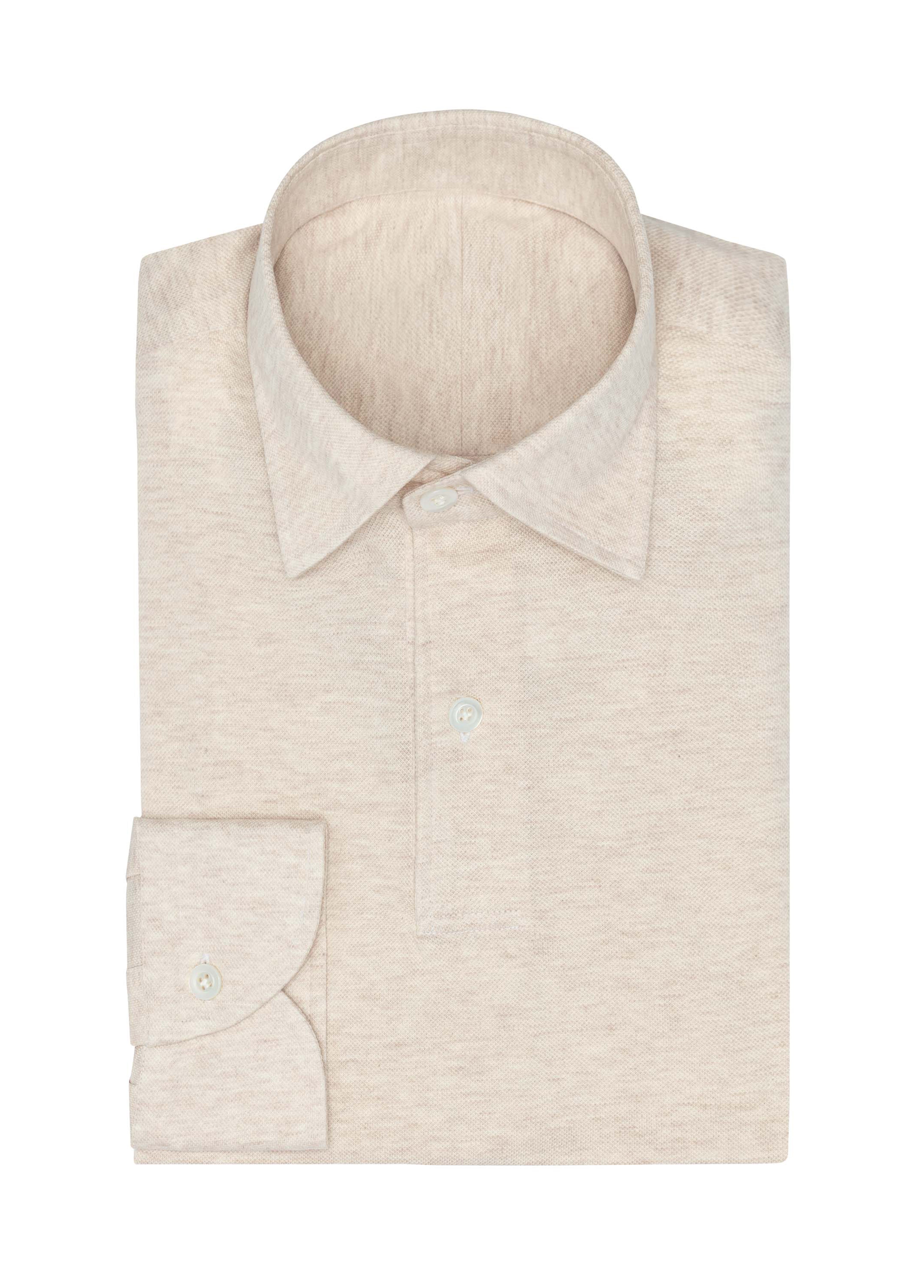 Light Sand Mélange Cotton Piqué Knit Shirt