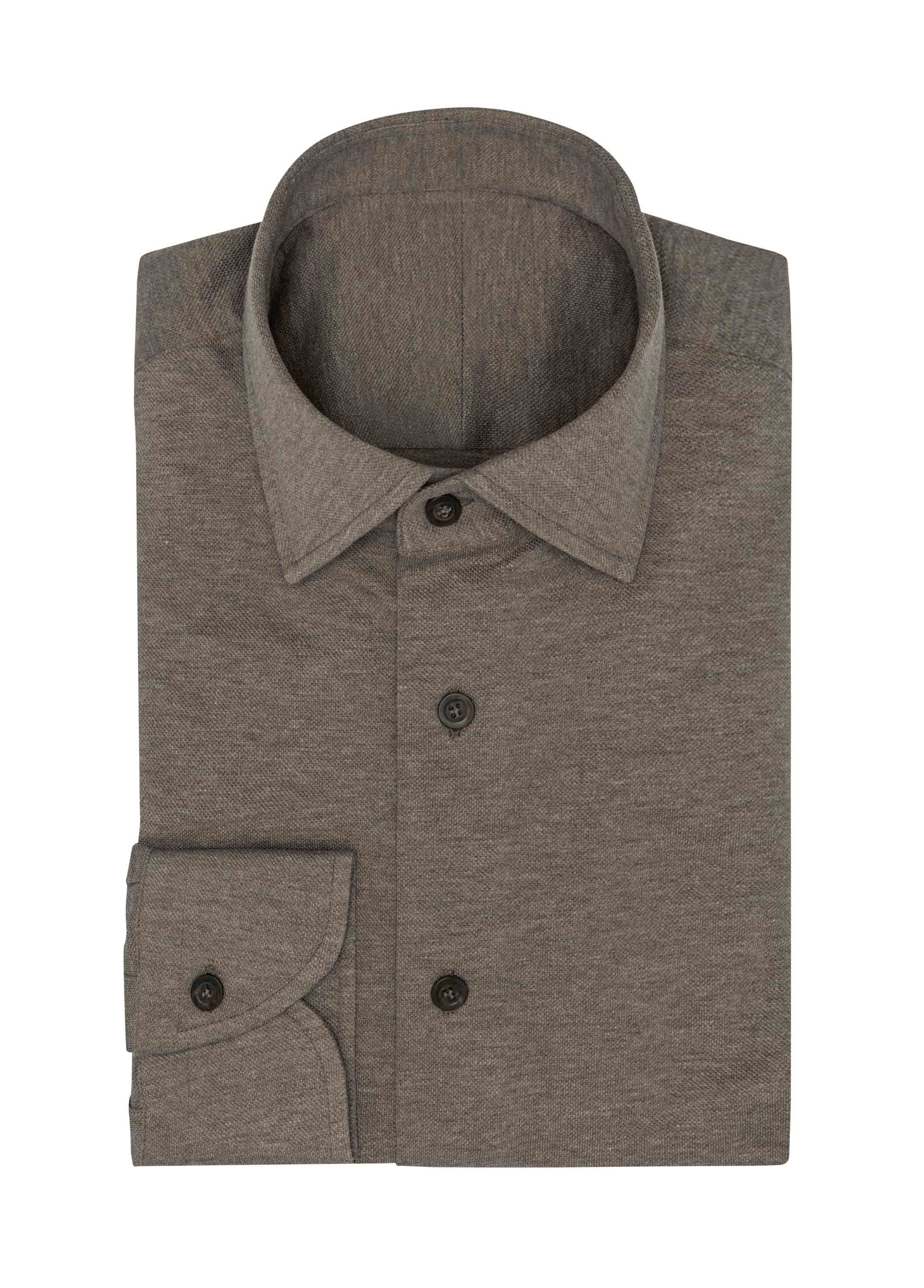 Walnut Mélange Cotton Piqué Knit Shirt