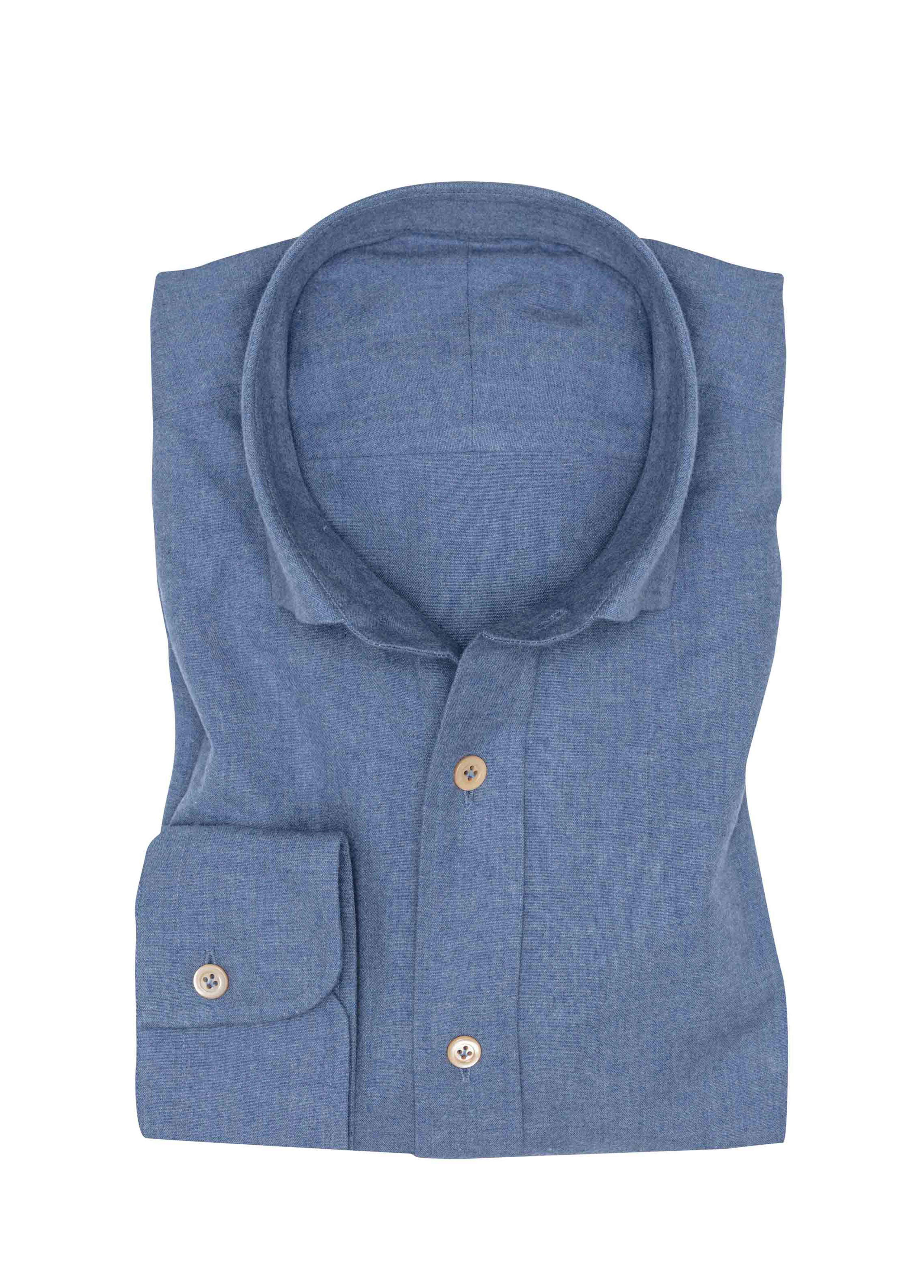 Aged Blue Cotton Flannel Shirt