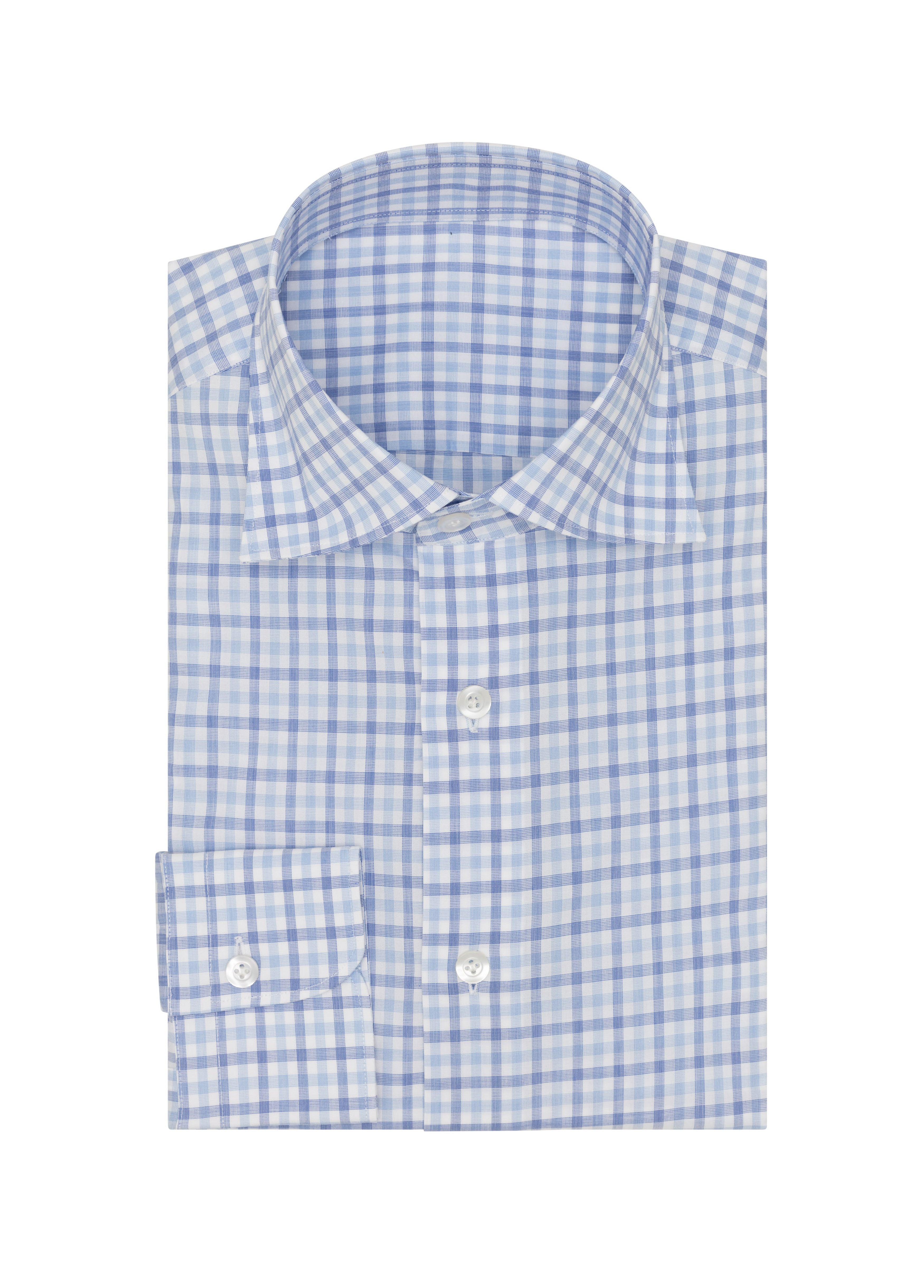 White Cotton W/ Mixed Blue Tattersall Check Shirt
