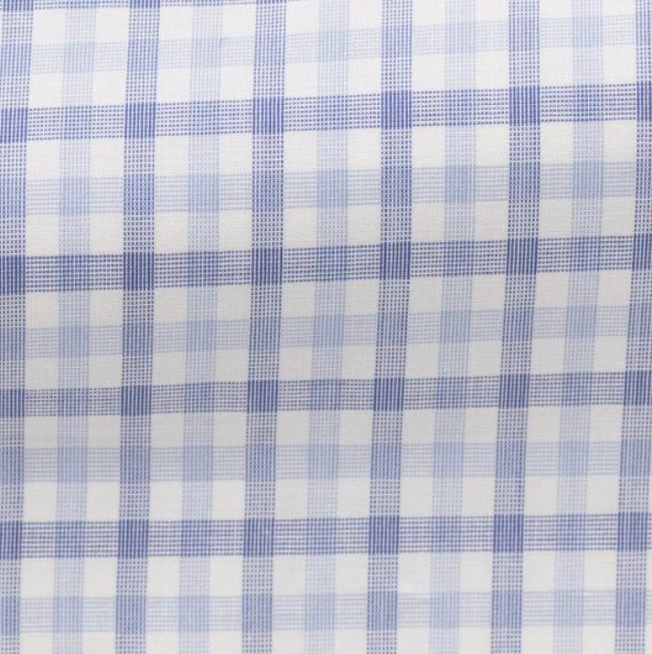 White Cotton W/ Mixed Blue Tattersall Check Shirt