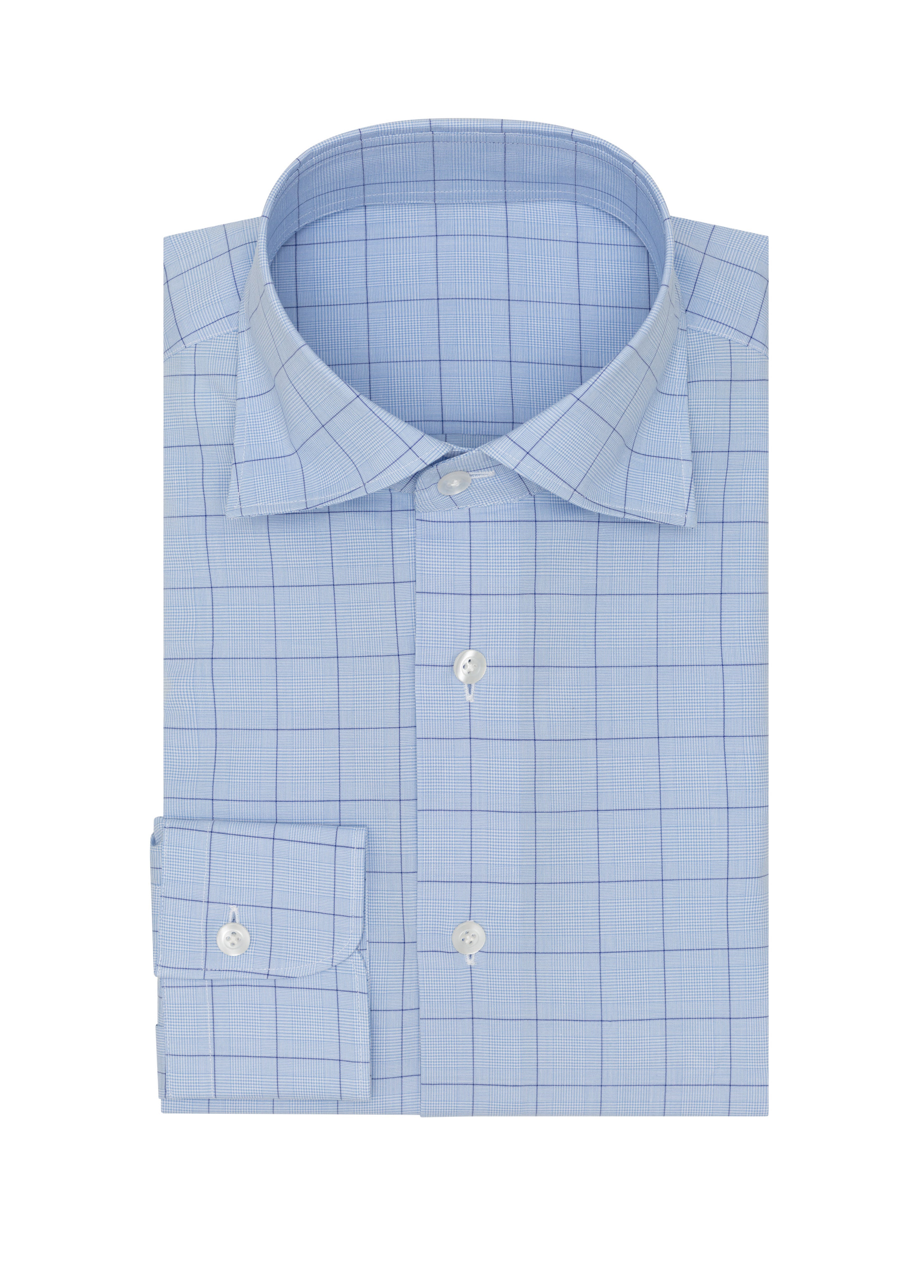 White Cotton Poplin W/ Mixed Blue Prince Of Wales Shirt