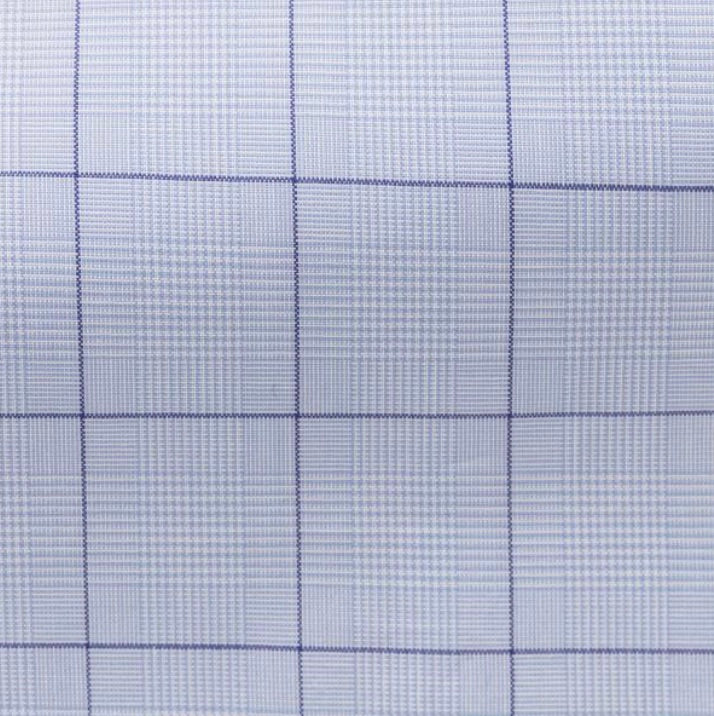 White Cotton Poplin W/ Mixed Blue Prince Of Wales Shirt