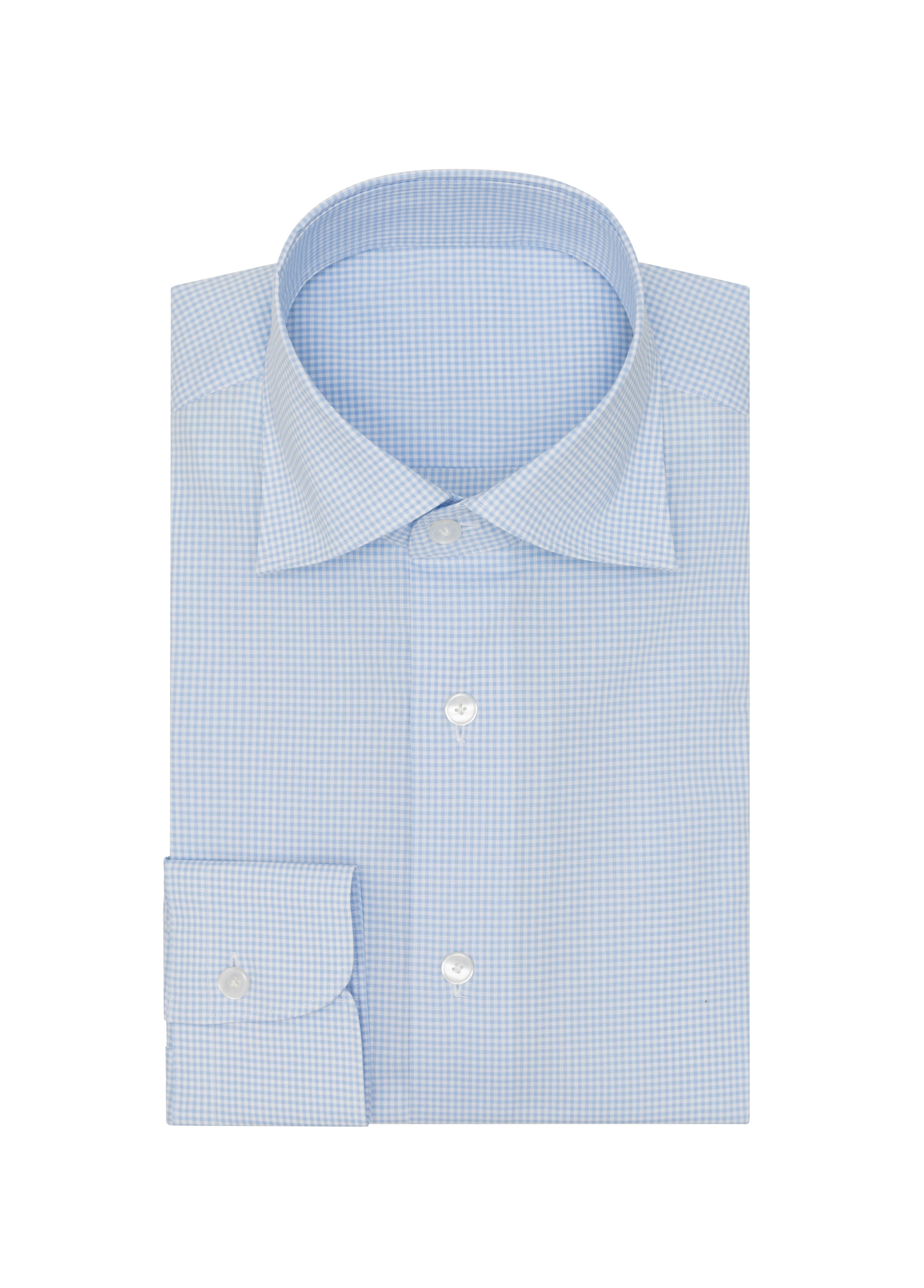 White Cotton Poplin W/ Light Blue Gingham Check Shirt