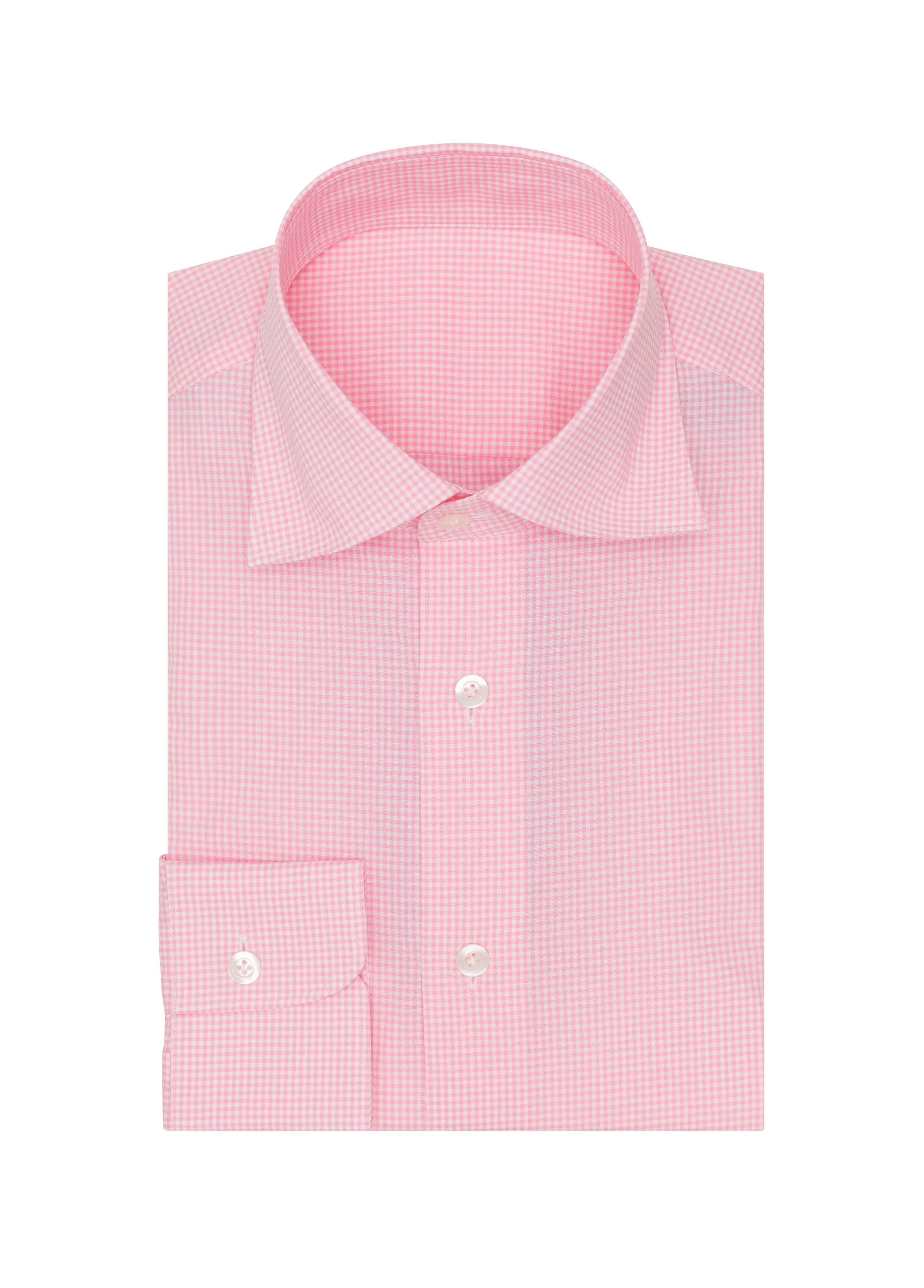 White Cotton Poplin W/ Light Pink Gingham Check Shirt