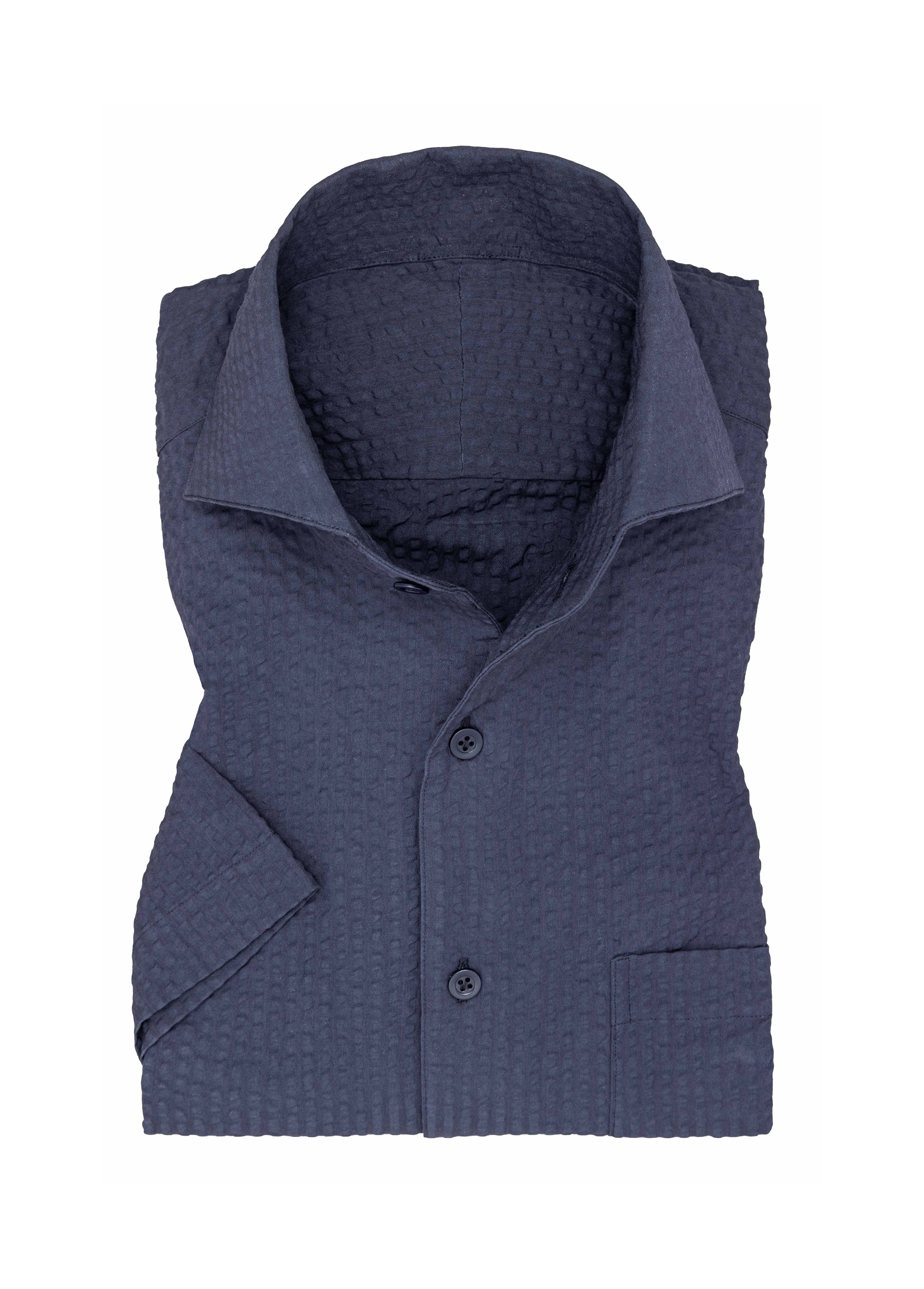 Navy Blue Cotton Seersucker Shirt