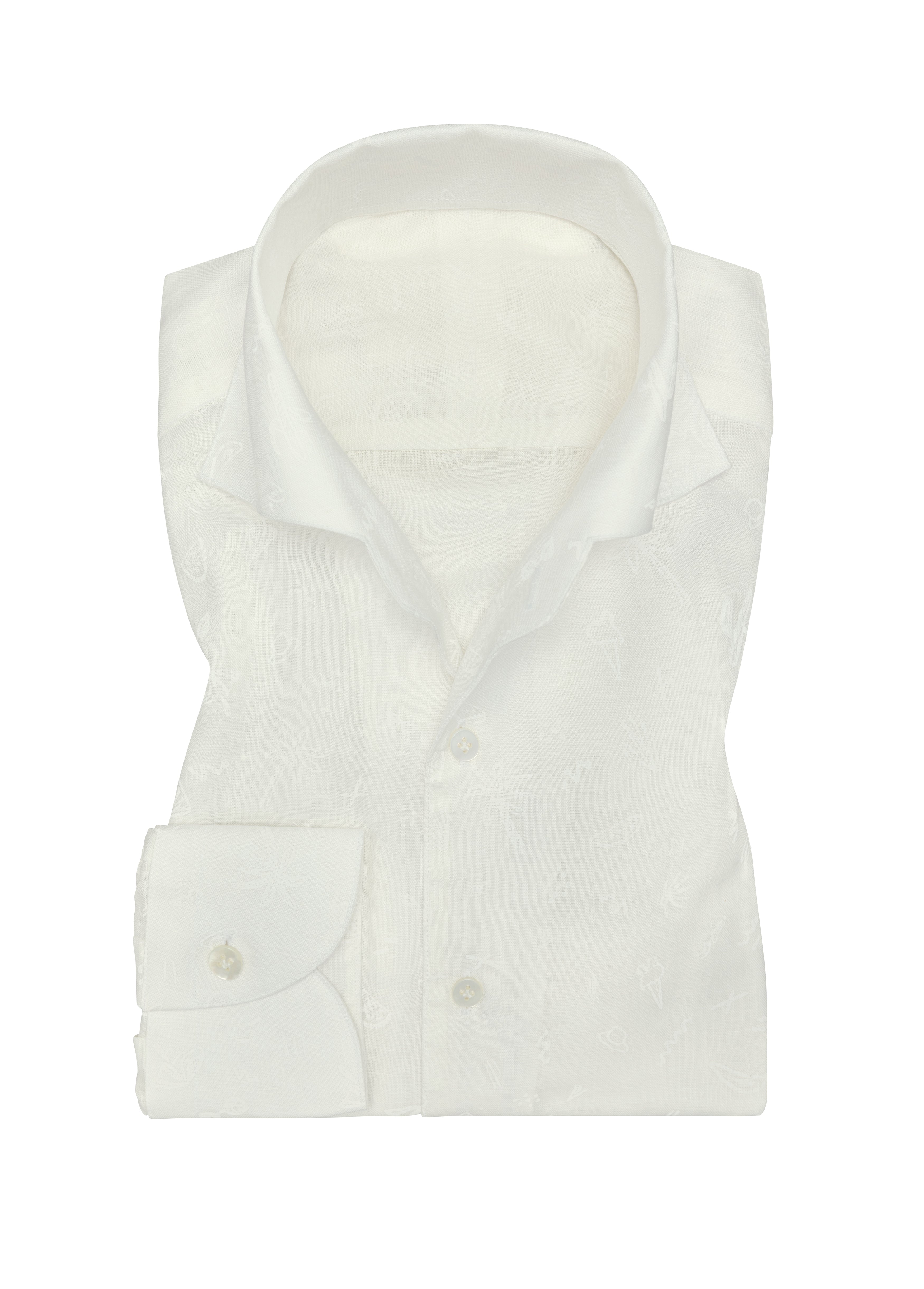 White Linen W/ Tonal Paradise Print Shirt