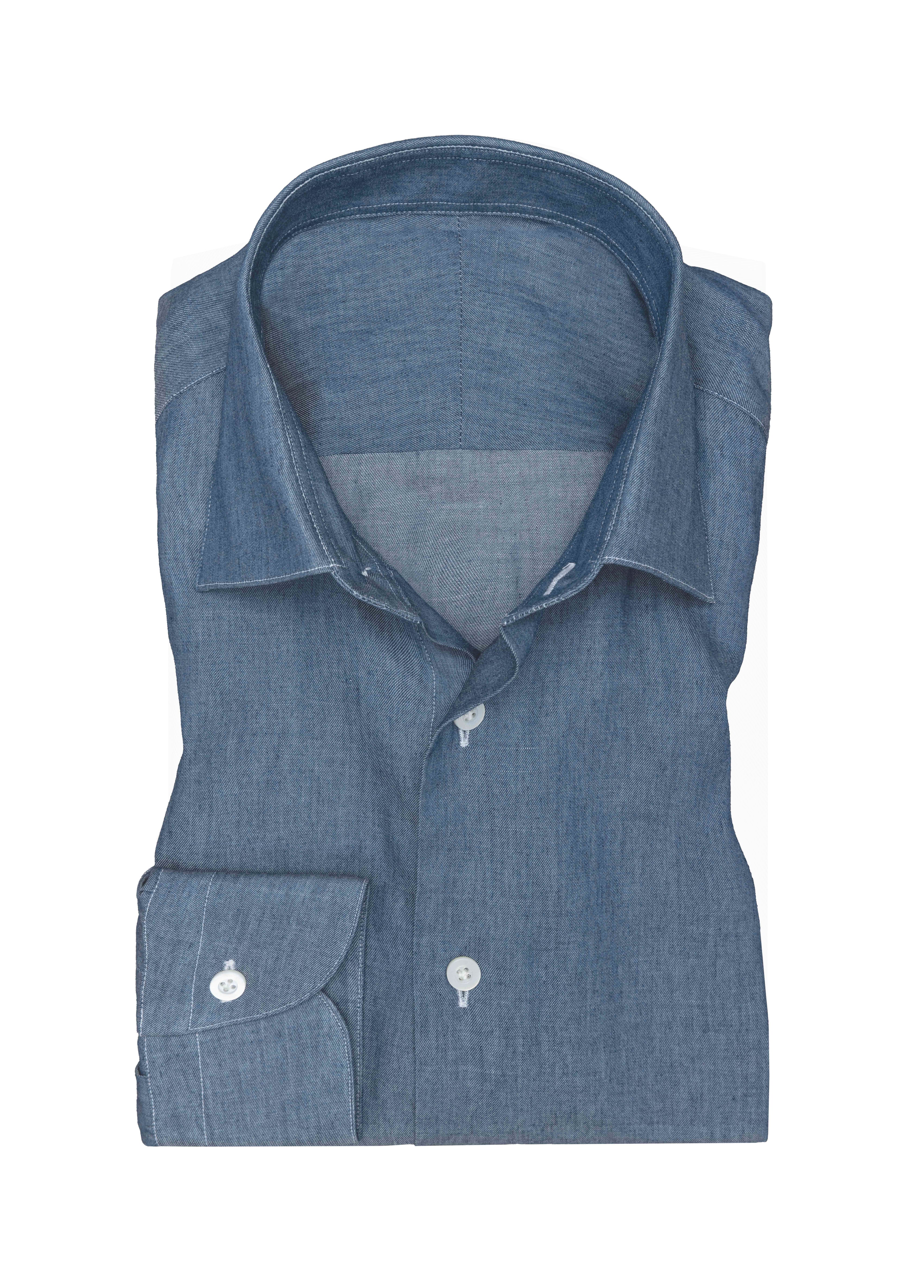 Blue Light Washed Cotton Denim Twill Shirt