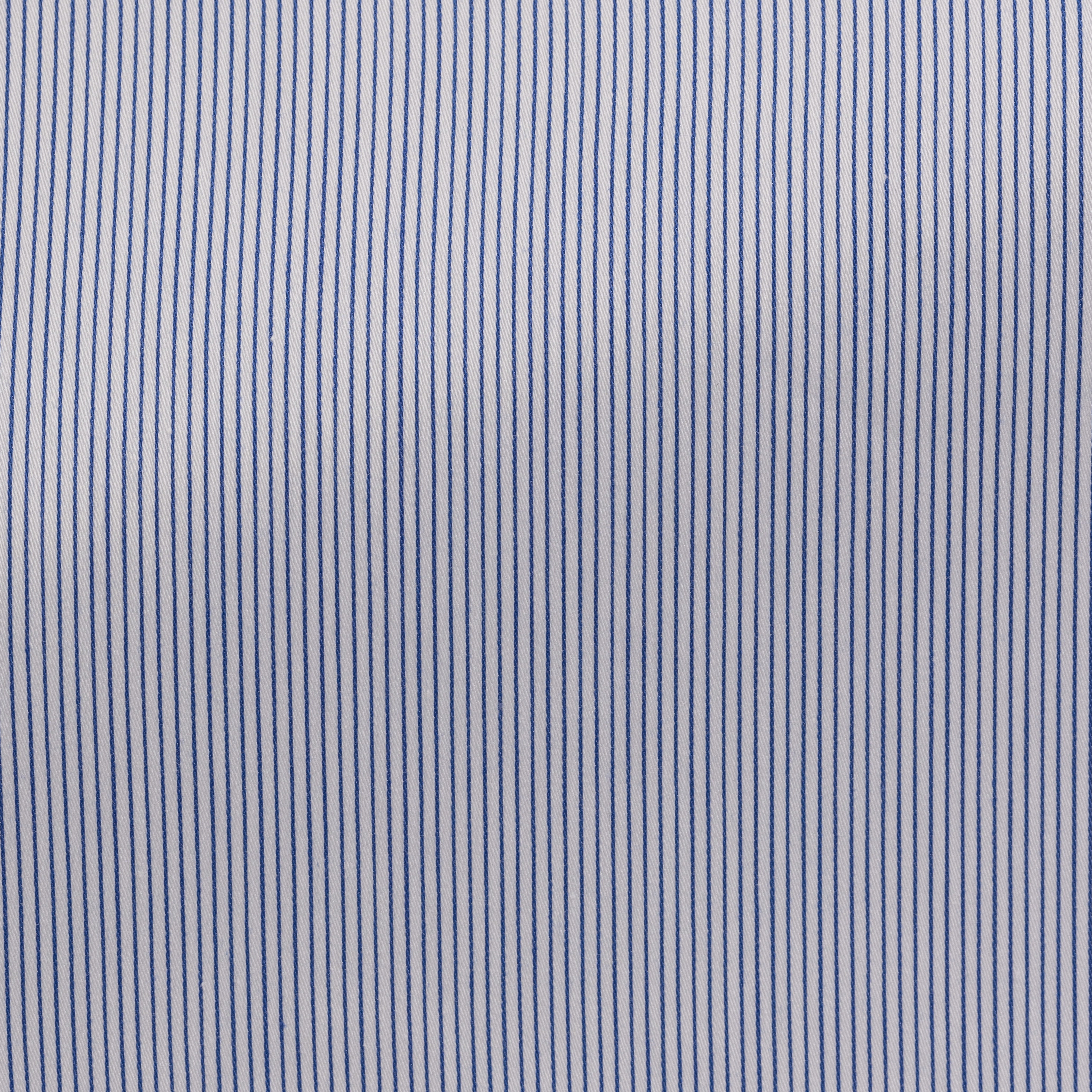 White Stretch Cotton Blend Sateen W/ Cobalt Blue Hairline Stripes