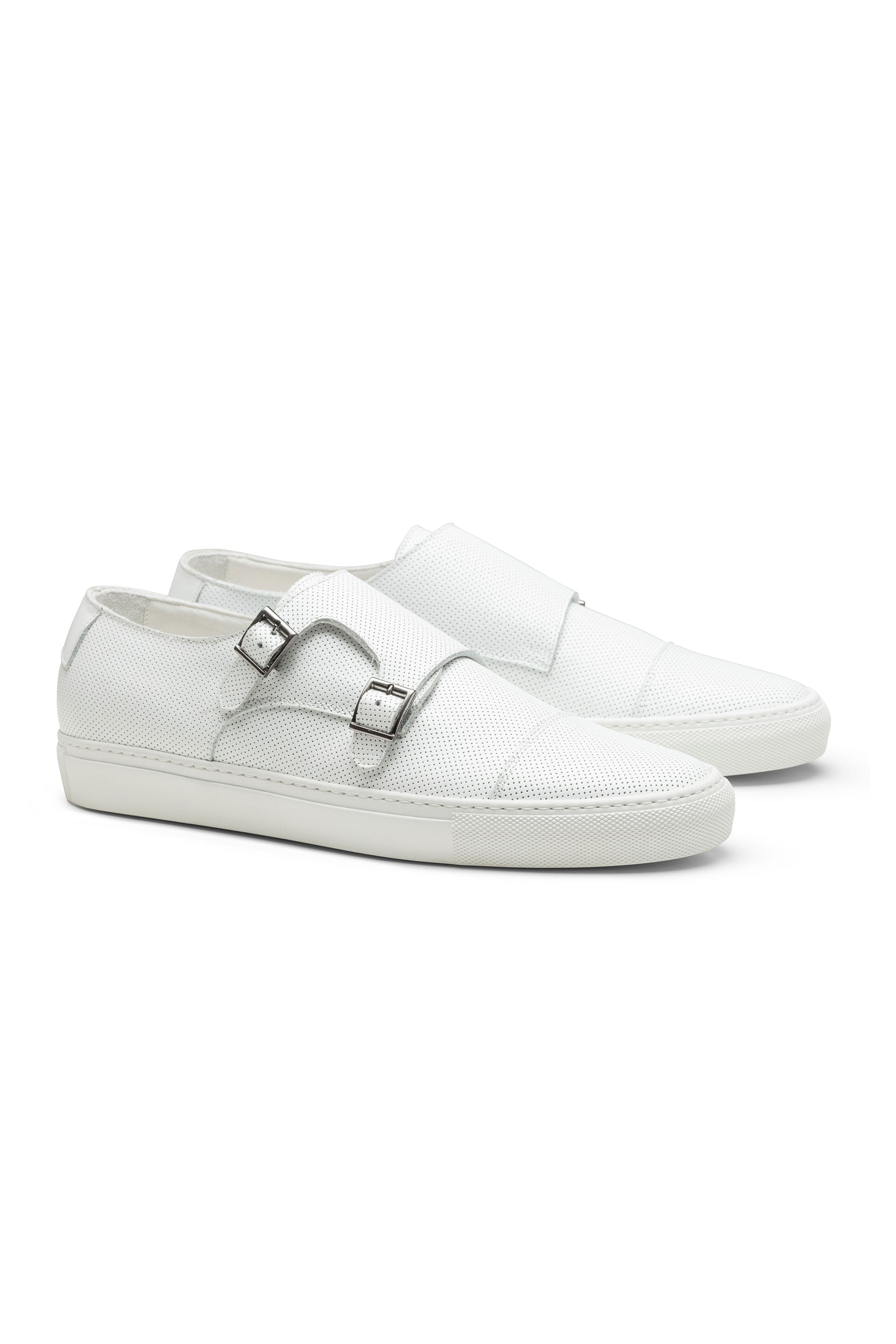 White Perforated Calf Double Monk Sneaker