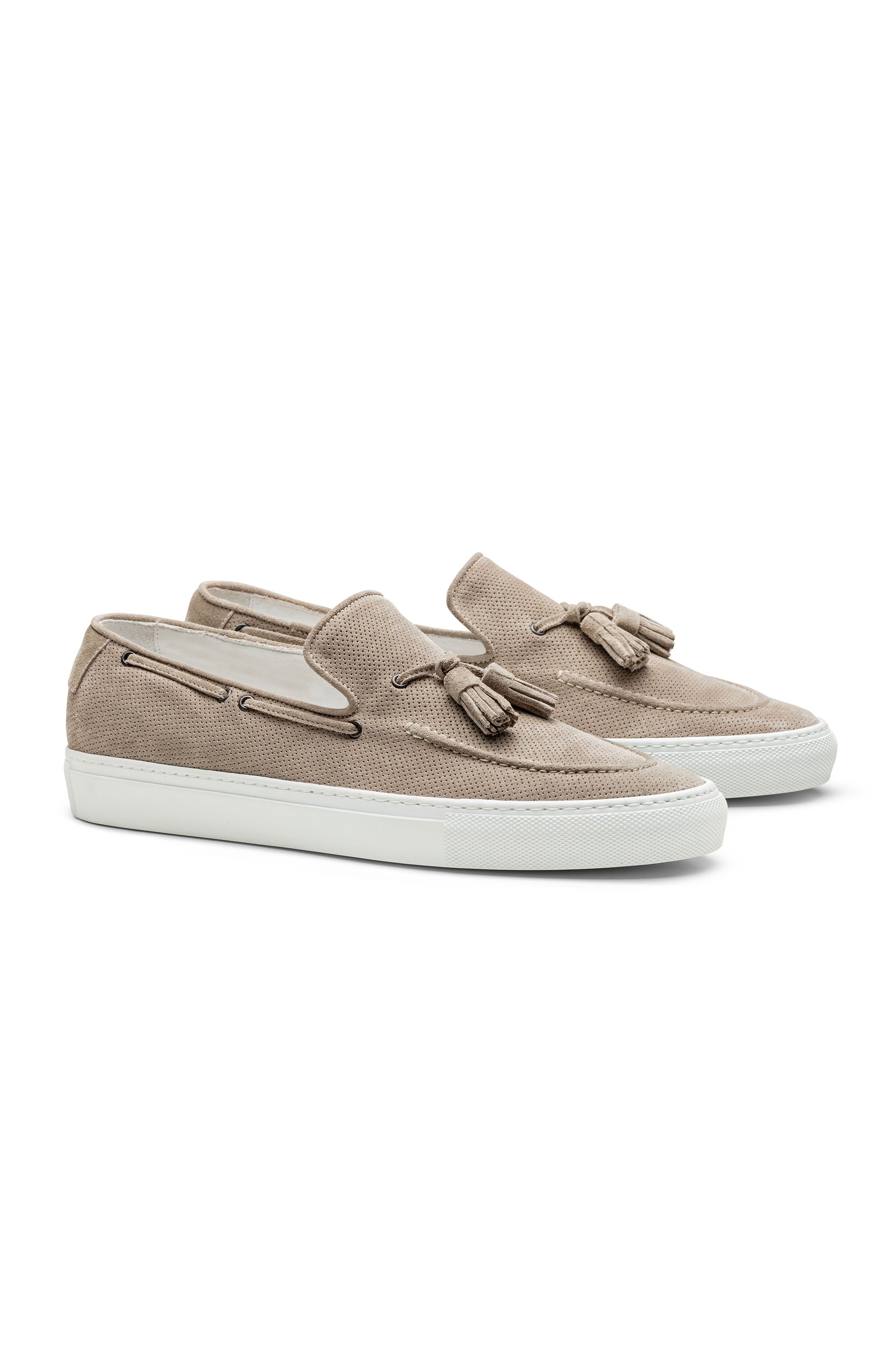 Perforated Taupe Summer Suede Tassel Sneaker