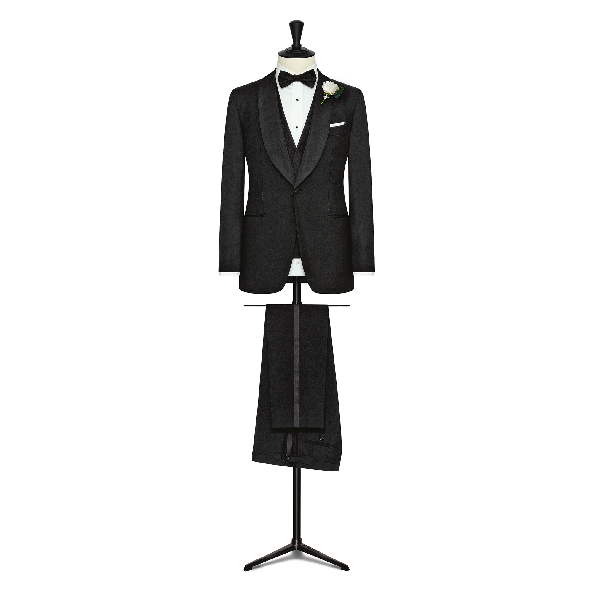 Black Wool-Mohair Barathea 3- Piece Tuxedo