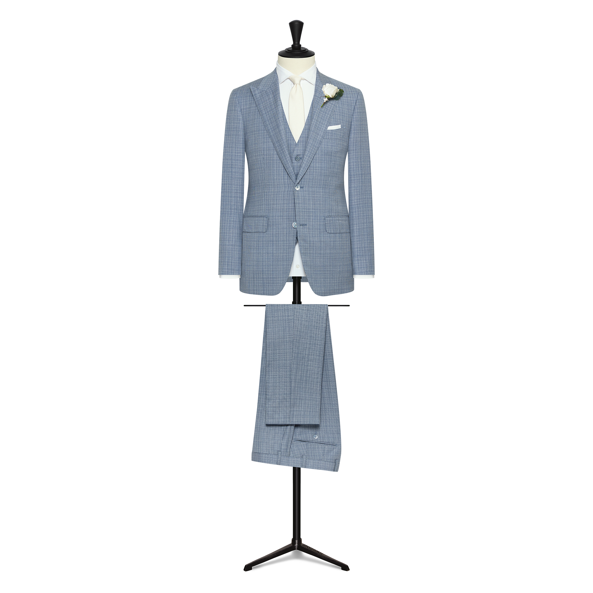 Blue-White Wool Fancy Weave 3- Piece Suit