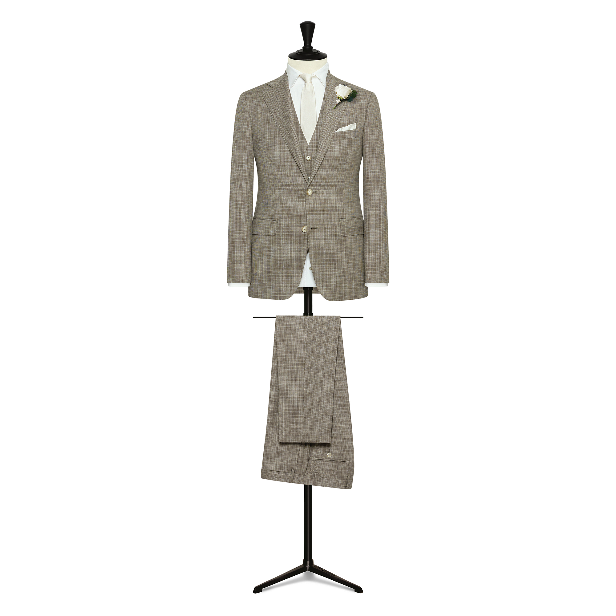 Brown-White Wool Fancy Weave 3-Piece Suit