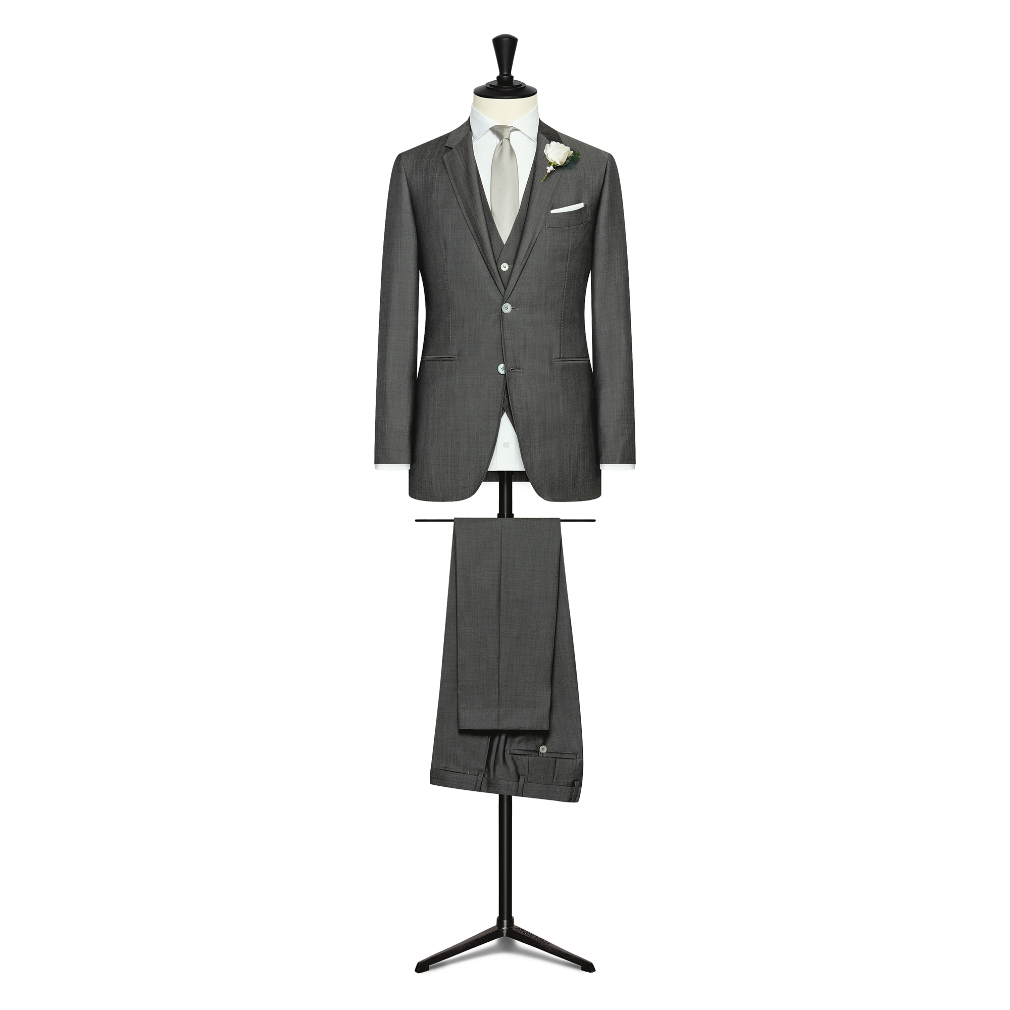 Medium Grey Twill Wool-Mohair 3-Piece Suit