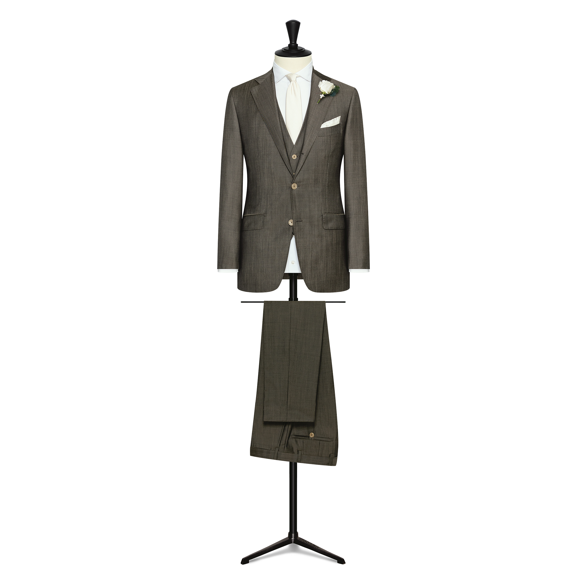 Taupe Twill Wool-Mohair 3-Piece Suit