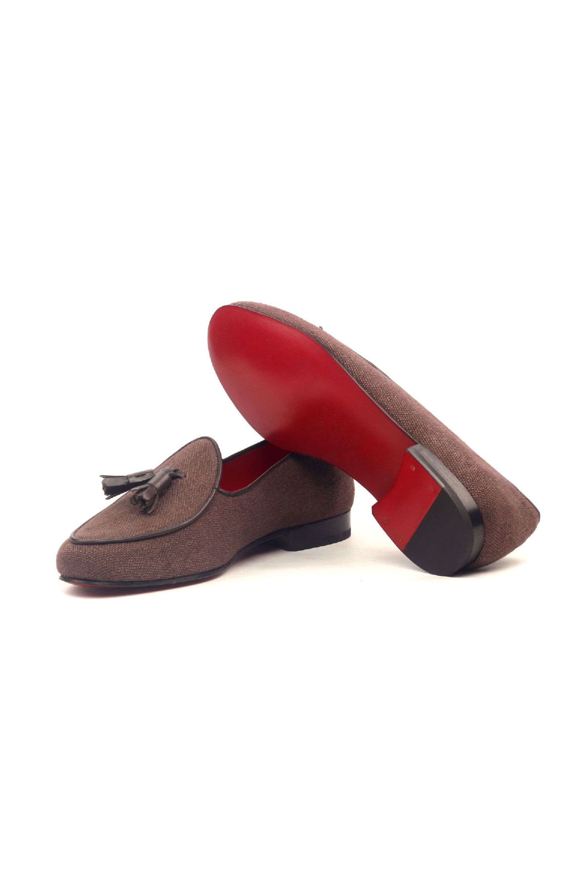 Brown Calf + Brown Linen Belgian Slipper