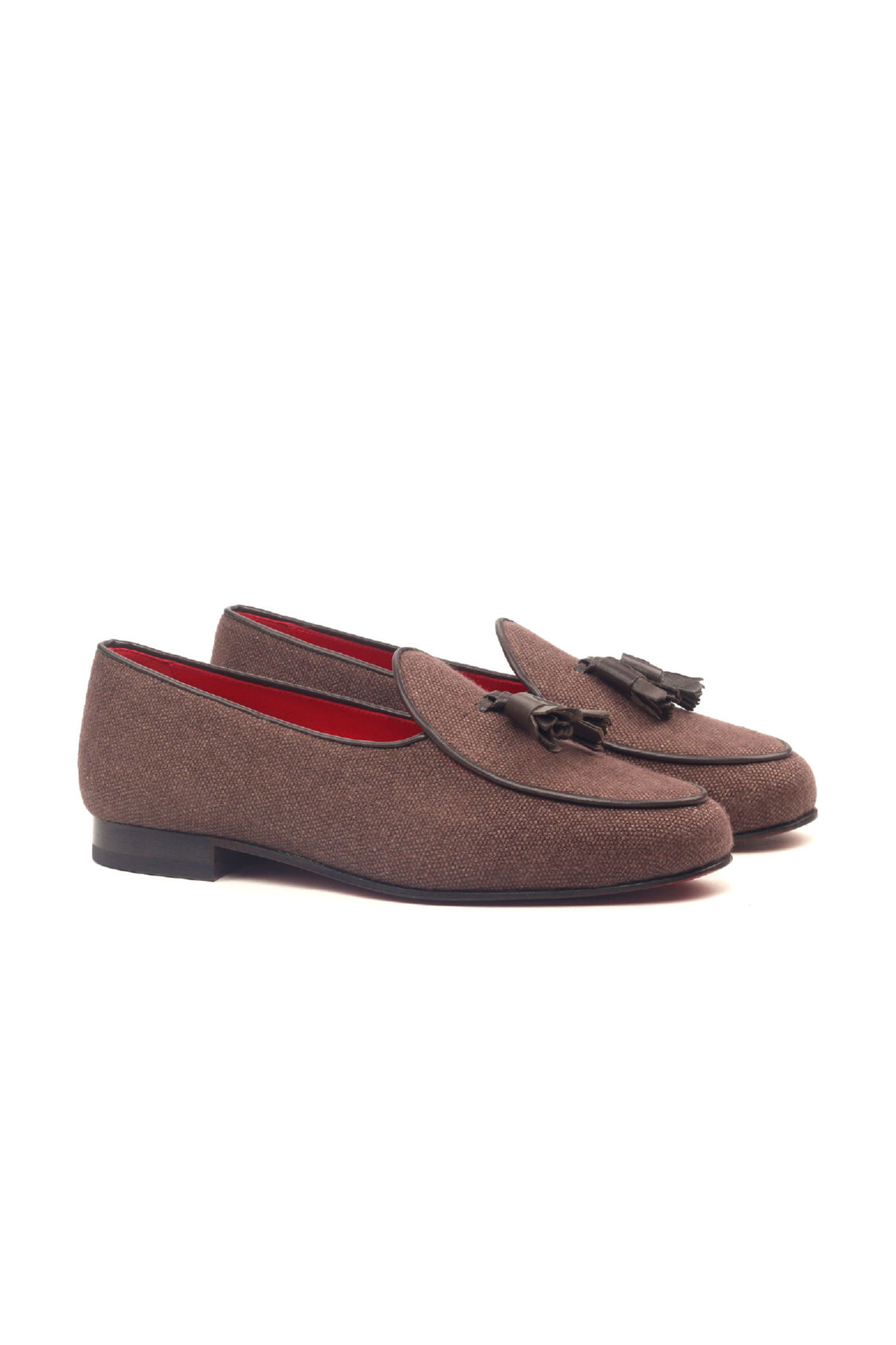 Brown Calf + Brown Linen Belgian Slipper