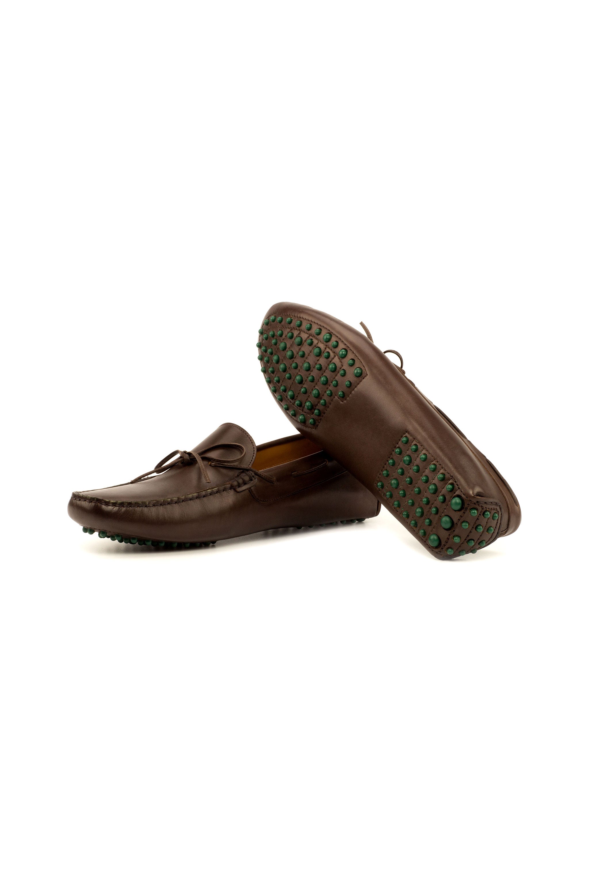 Dark Brown Painted Calf + Green Driver Gommino Drivers