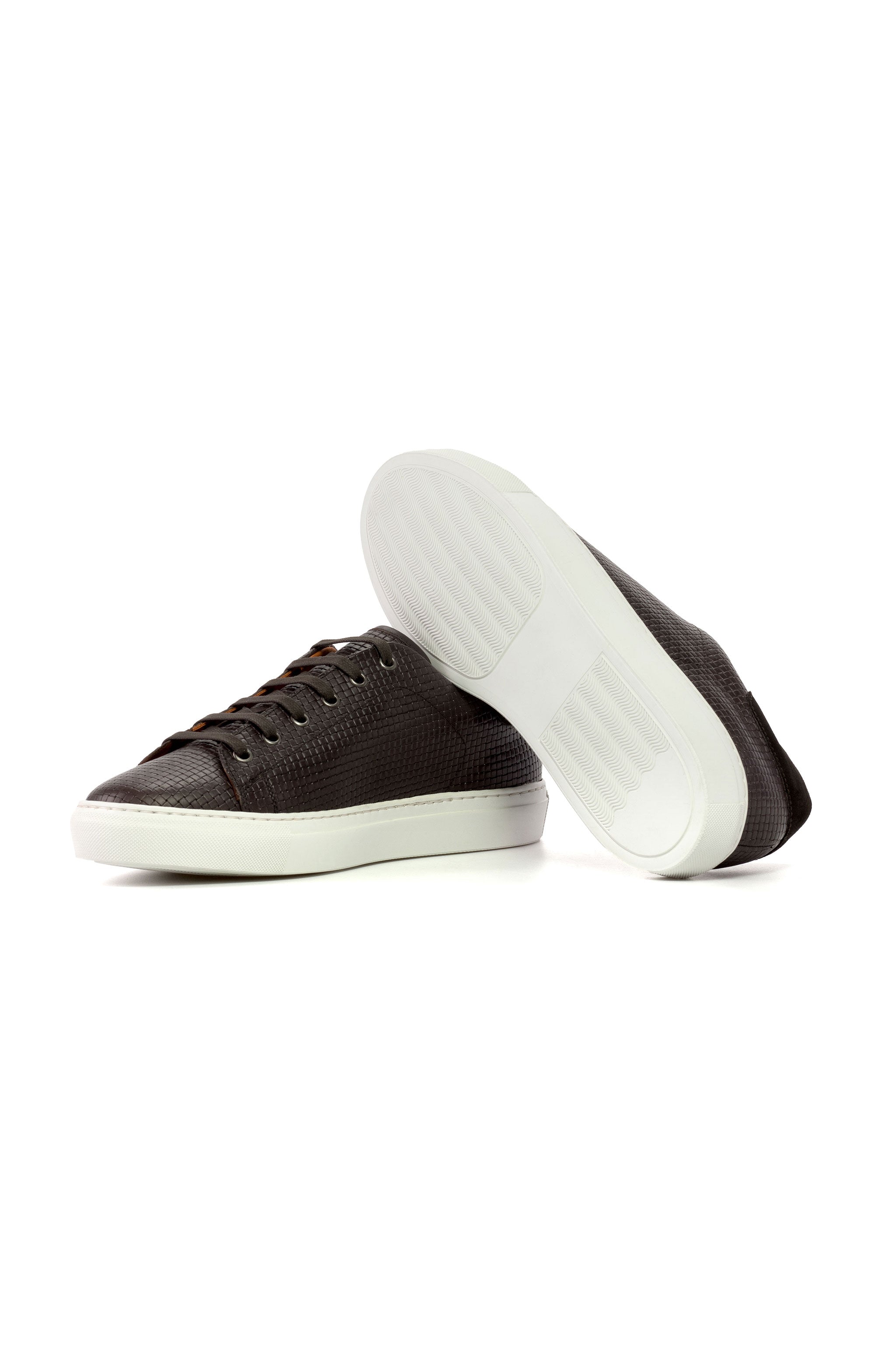 Dark Brown Painted Calf Braided + Grey Lux Suede Trainer Sneaker