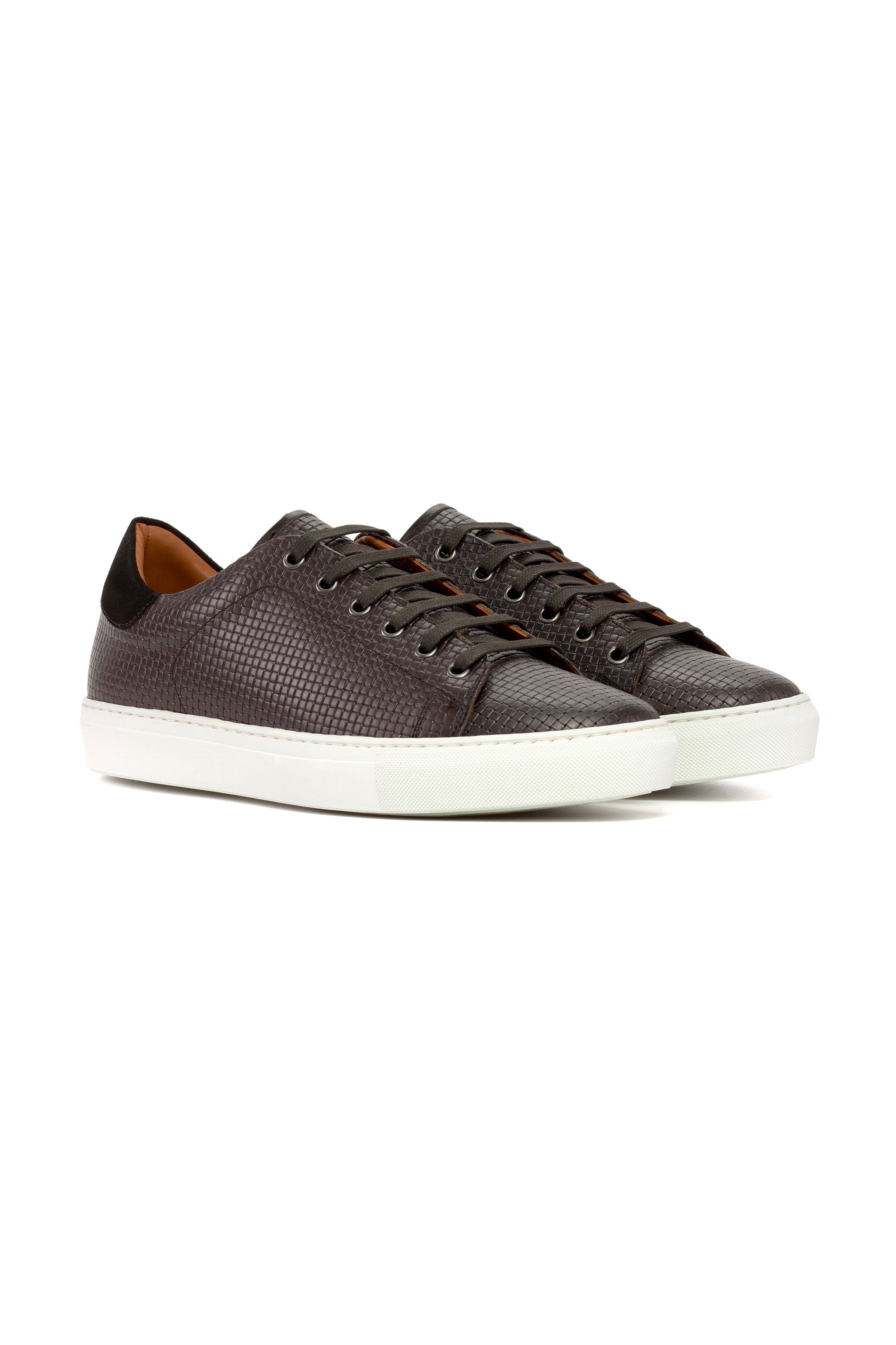 Dark Brown Painted Calf Braided + Grey Lux Suede Trainer Sneaker