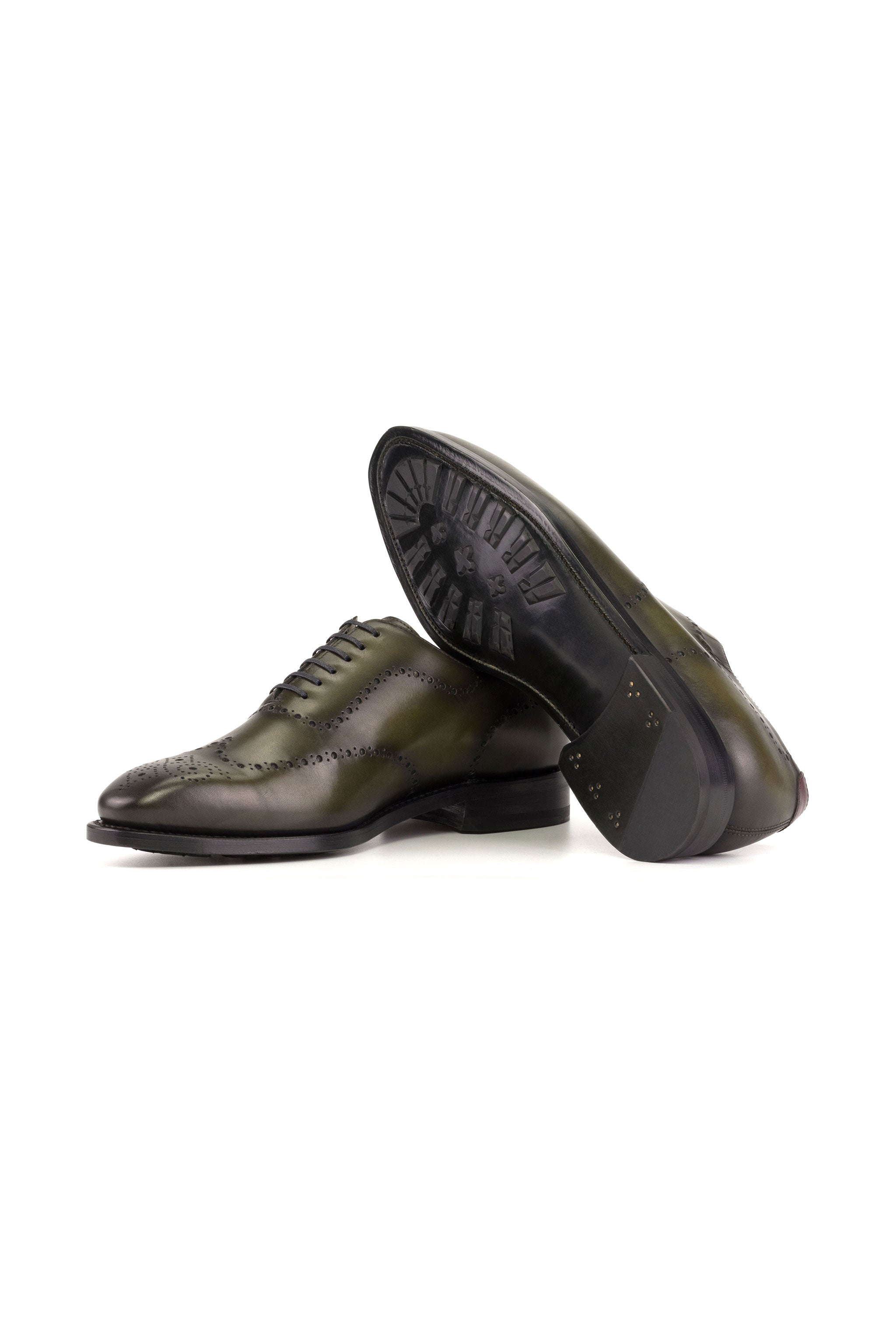 Olive Painted Calf + Burgundy Box Calf Whole Cut W/ Full Punched