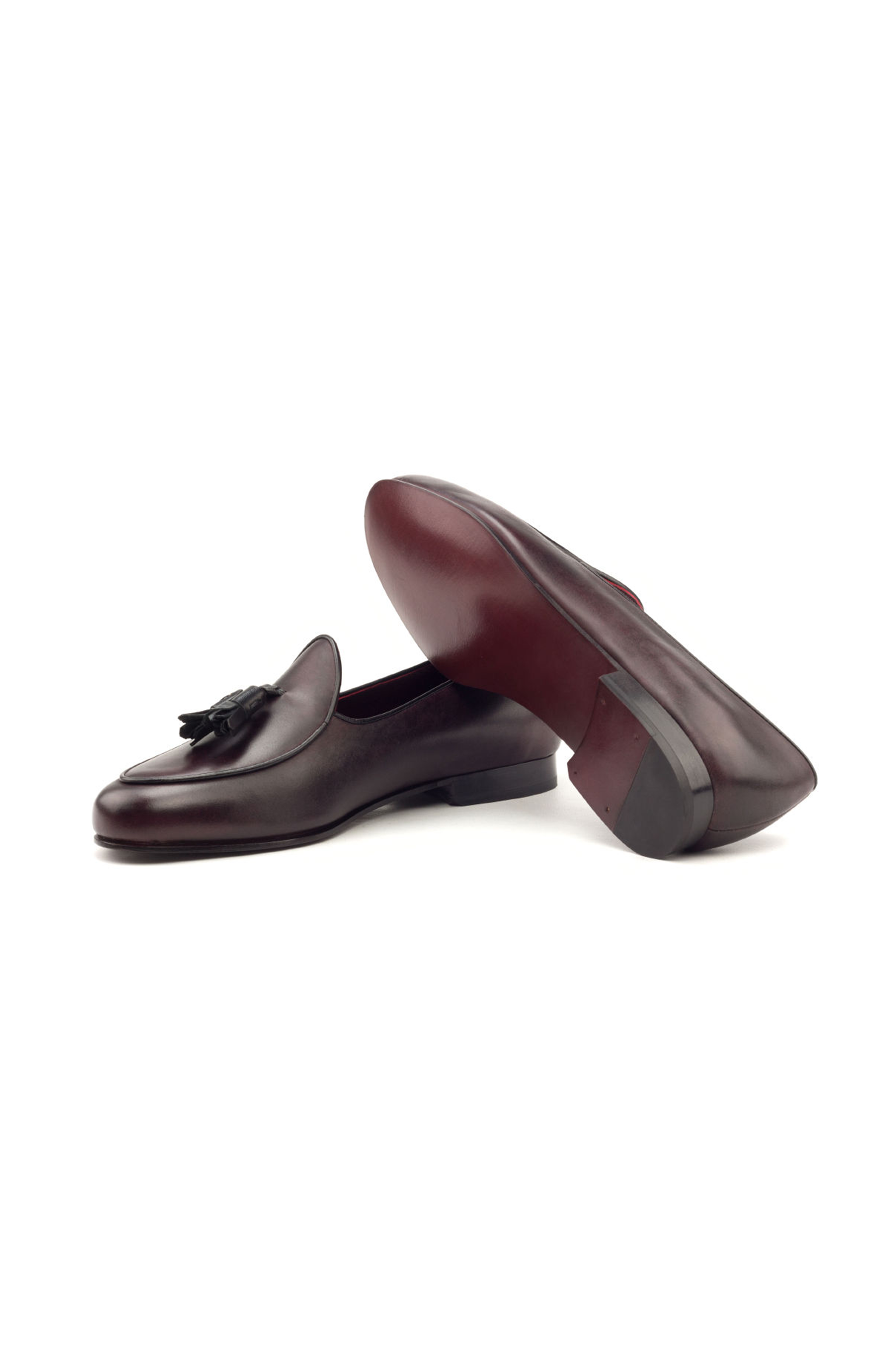 Oxblood Painted Calf + Black Calf Belgian Slipper