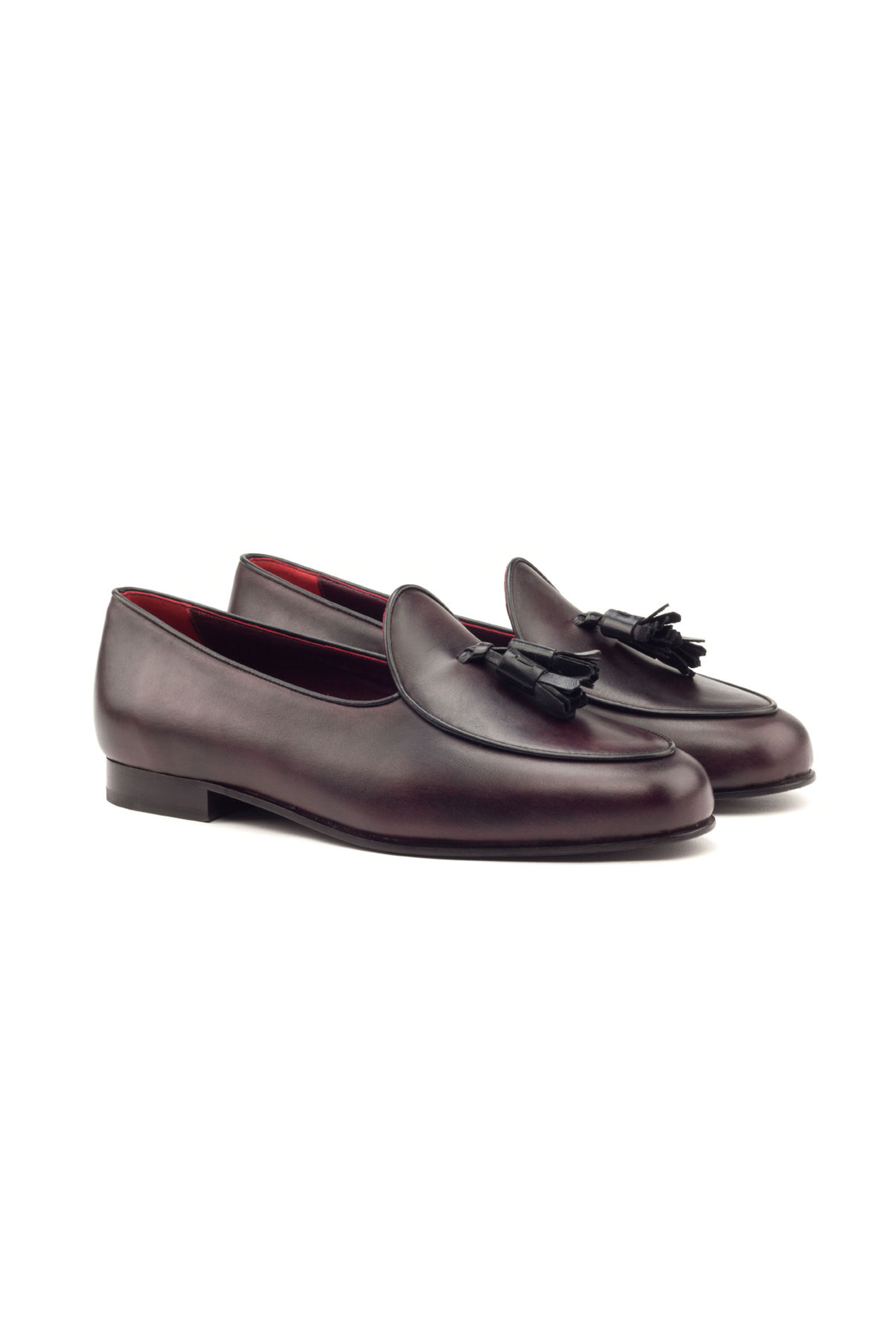 Oxblood Painted Calf + Black Calf Belgian Slipper