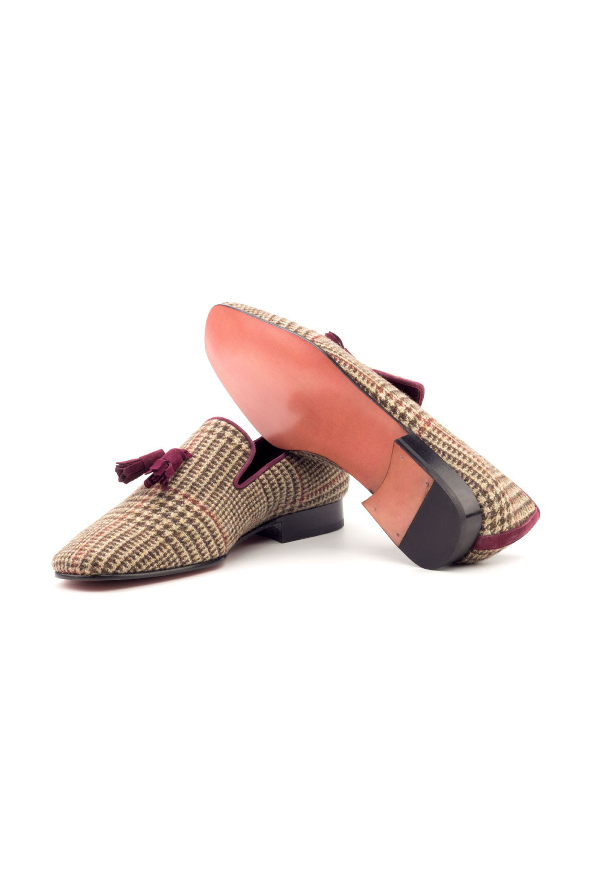 Tweed Sartorial + Wine Kid Suede Drake Slipper