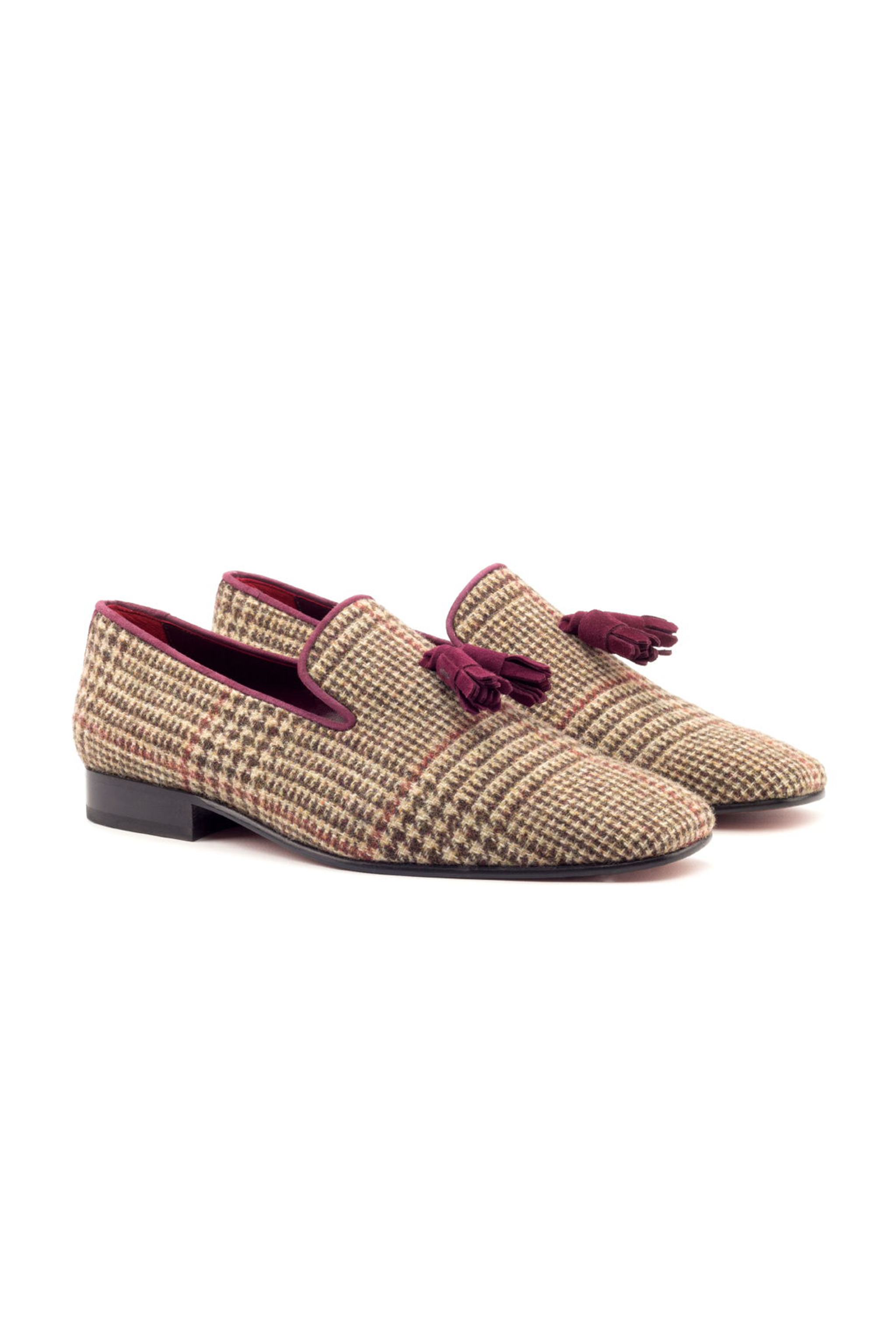 Tweed Sartorial + Wine Kid Suede Drake Slipper