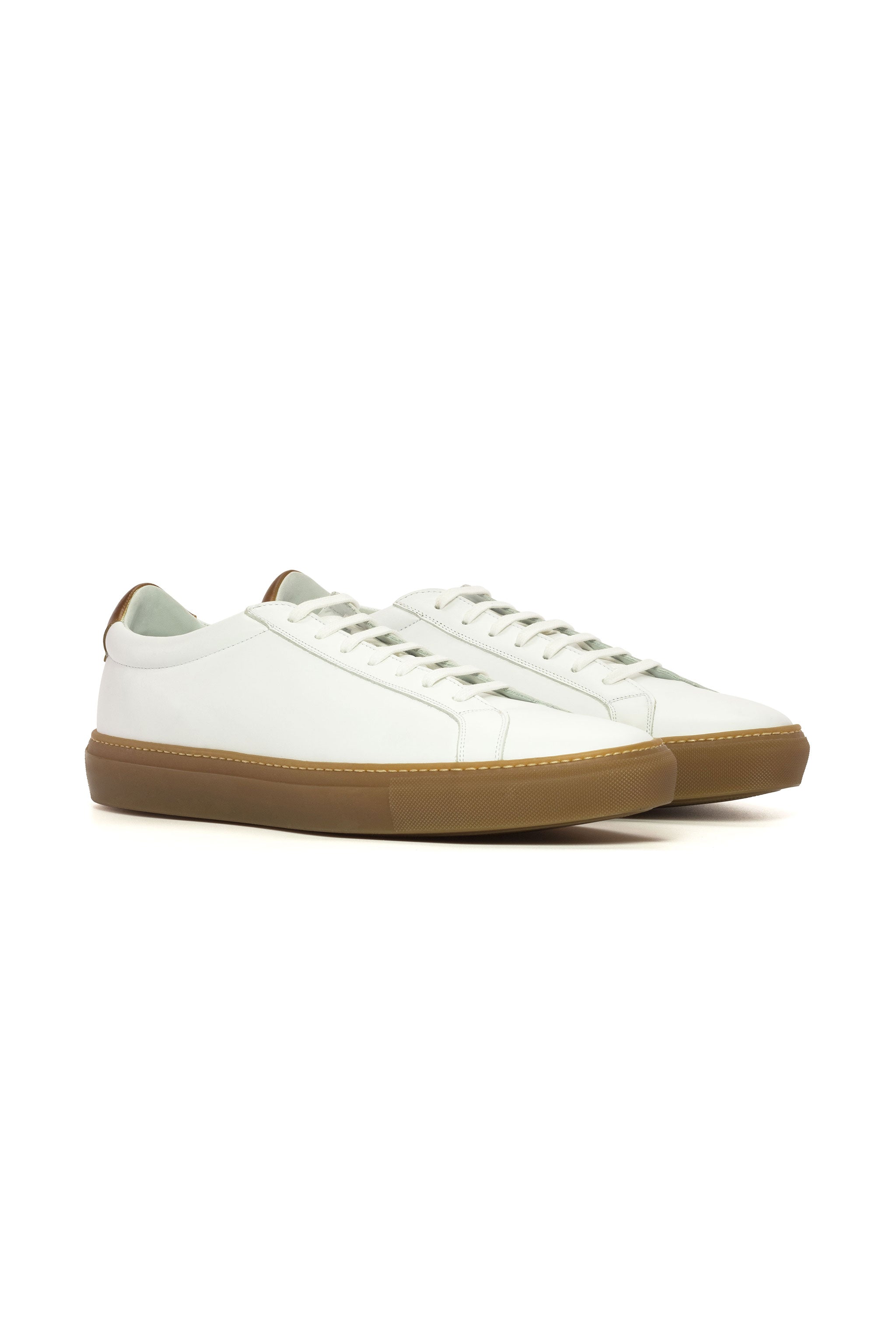 White Nappa + Cognac Painted Calf Classic Low Sneaker